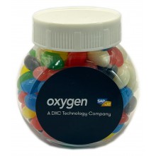 PLASTIC JAR FILLED WITH MINI JELLY BEANS 170G (Corp Coloured or Mixed Coloured Jelly Beans)